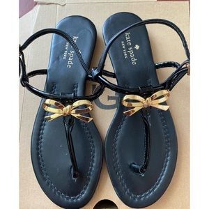 Kate Spade Tracie Gold Bow Black Sandals size 7 M